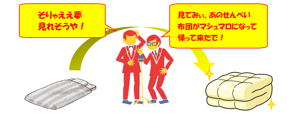 綿100%の掛・敷のお布団と羽毛のお布団のリフォーム（打ち直し）を承ります。これまで長らくあなたに馴染んできた愛着のあるお布団、お打ち直しで蘇らせてみせます。